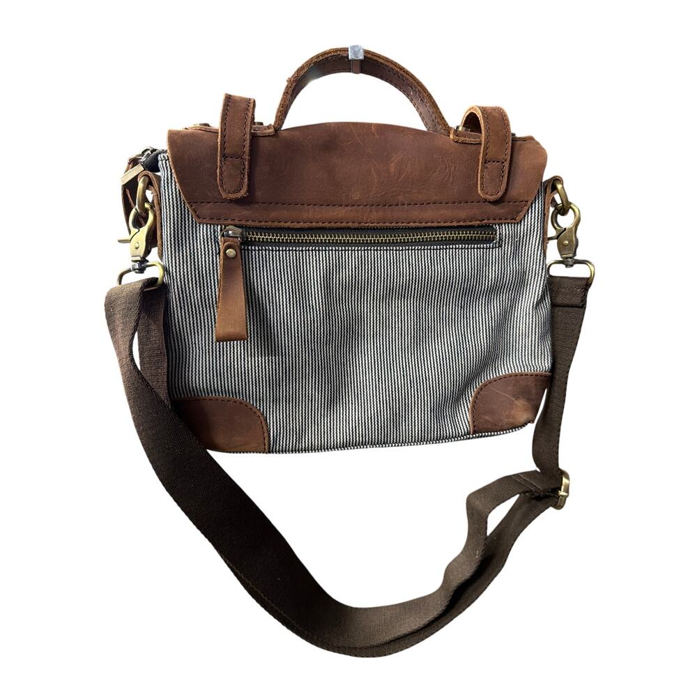 Jesslyn Blake Leather Canvas Crossbody Satchel Brown Convertible Messenger Bag - Picture 3 of 9
